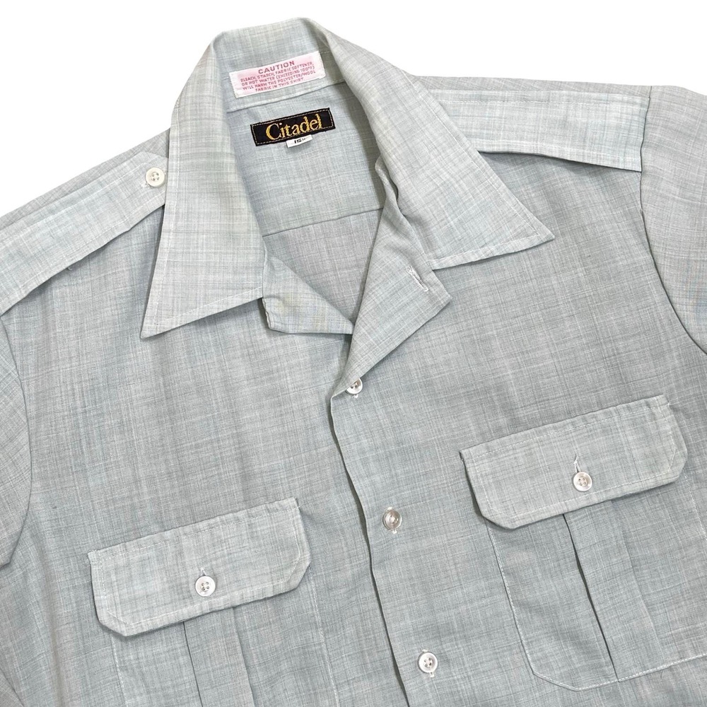 Citadel Uniform Shirt Men 15.5 Light Blue Epaulets Utility Pockets Dagger Collar